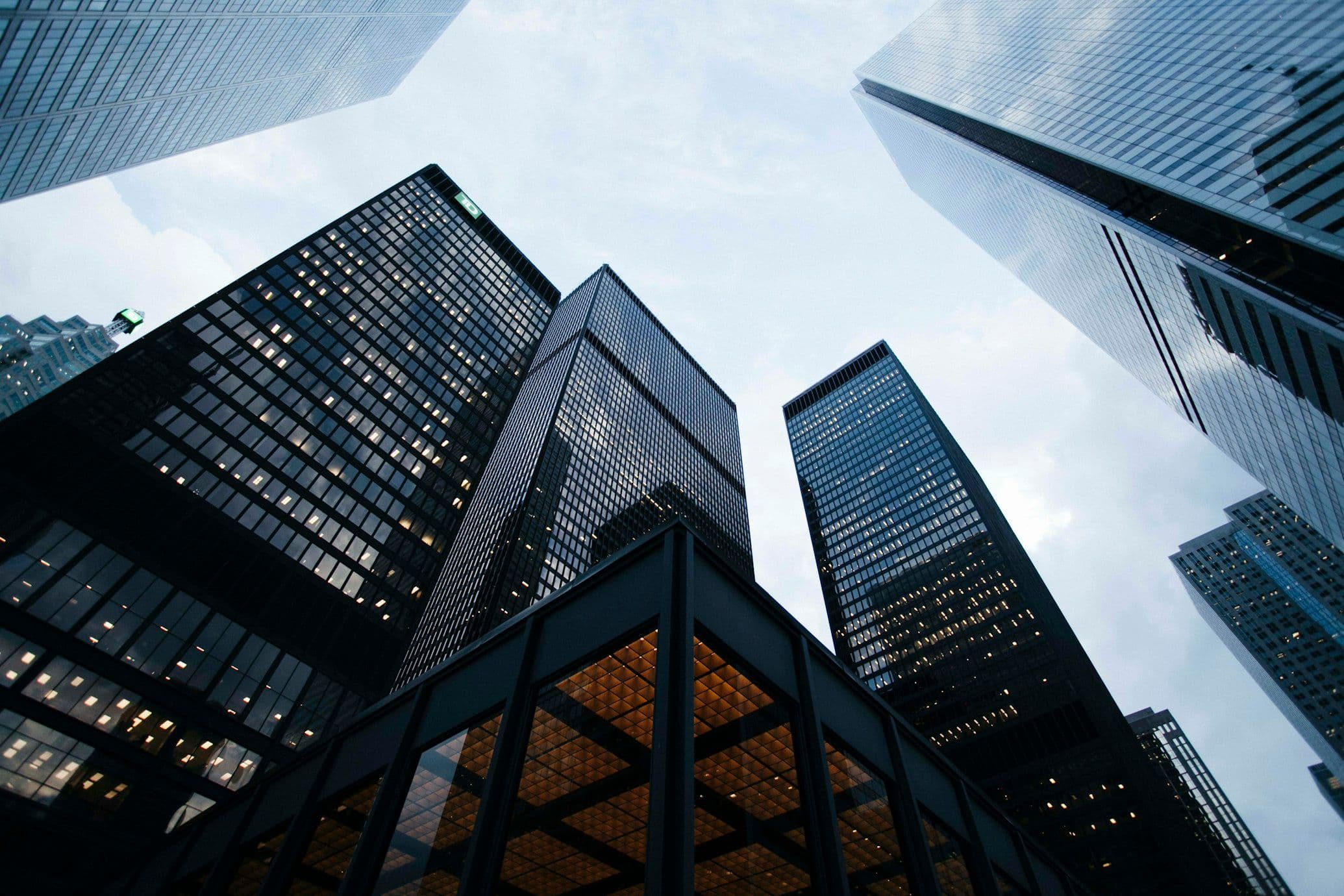 High-rise commercial tower reaching a clear sky